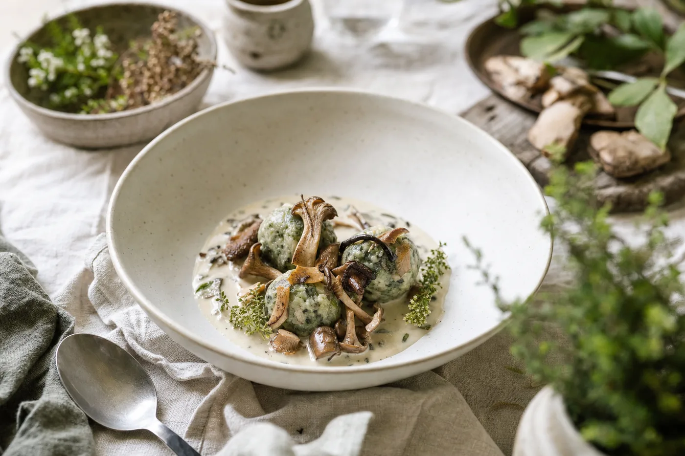 Waldpilze mit Kräuterknödeln
